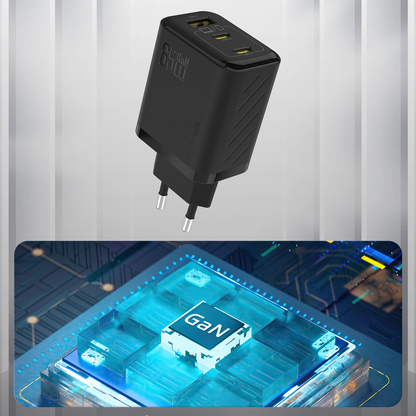 Dudao A29 Network Charger, 65W, 1 x USB-A - 2 x USB-C, Black