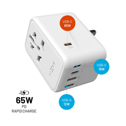 Fixed Travel Network Charger, 65W, 3.25A, 2 x USB-A - 3 x USB-C, White