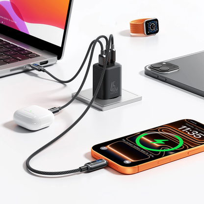 Joyroom JR-TO1 Wall Charger, 45W, 3A, 1 x Lightning - 1 x USB-A - 1 x USB-C, Black