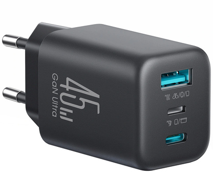 Joyroom JR-TO1 Wall Charger, 45W, 3A, 1 x Lightning - 1 x USB-A - 1 x USB-C, Black