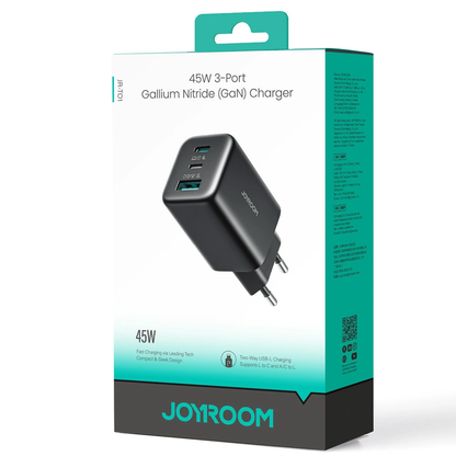 Joyroom JR-TO1 Wall Charger, 45W, 3A, 1 x Lightning - 1 x USB-A - 1 x USB-C, Black