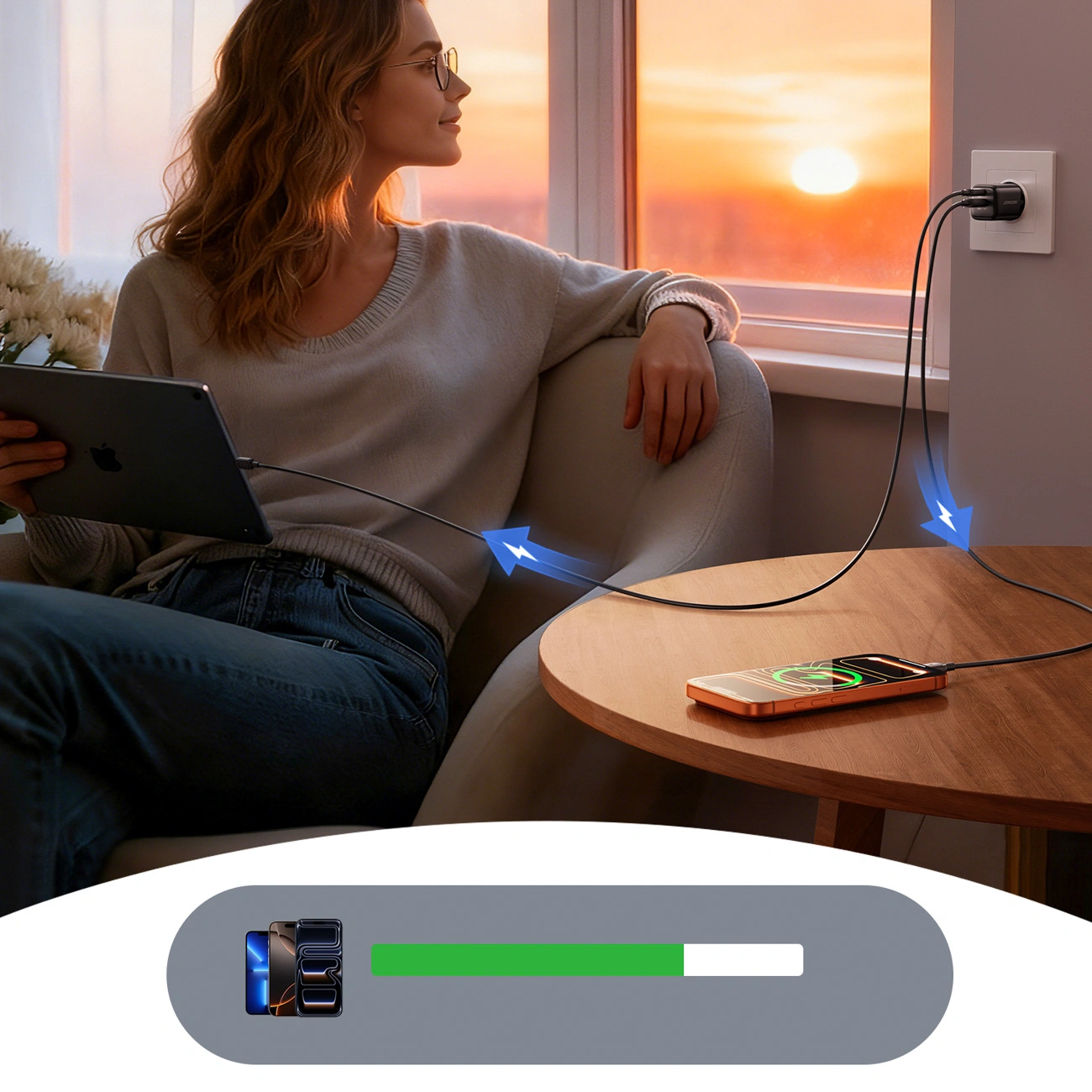 Joyroom JR-TG7 Network Charger, 33W, 3A, 1 x USB-A - 1 x USB-C, Black