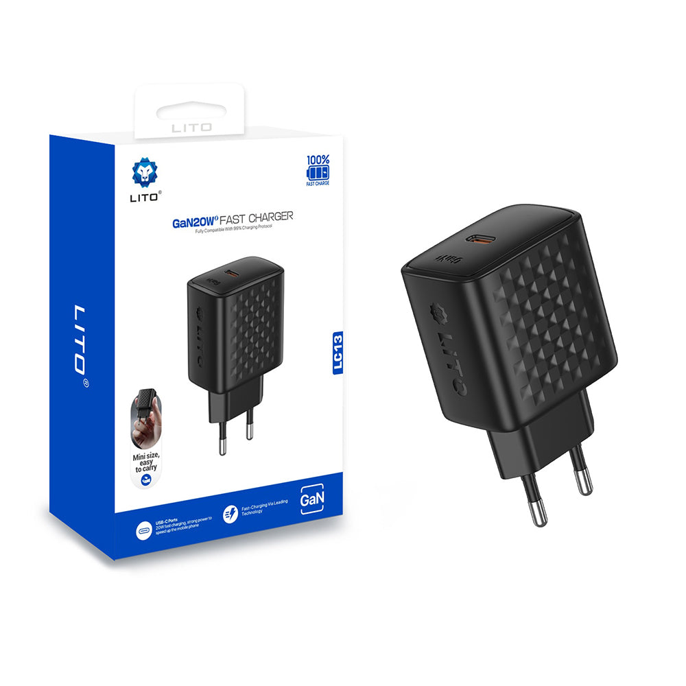 Lito LC13 Network Charger, 20W, 3A, 1 x USB-C, Black