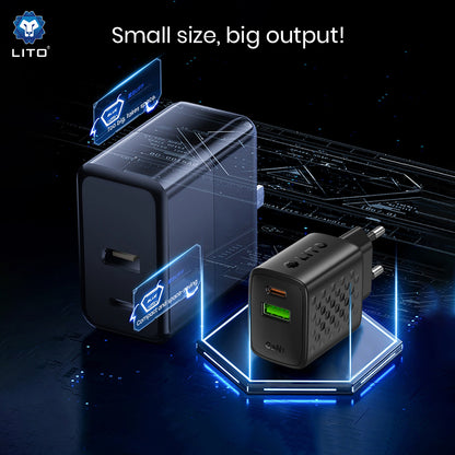 Lito LC24 Network Charger, 65W, 3.25A, 1 x USB-A - 1 x USB-C, Black