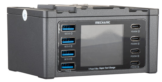 Mechanic V-Power Max Charging Station with Display, 115W, 3A, 4 x USB-A - 4 x USB-C, Black