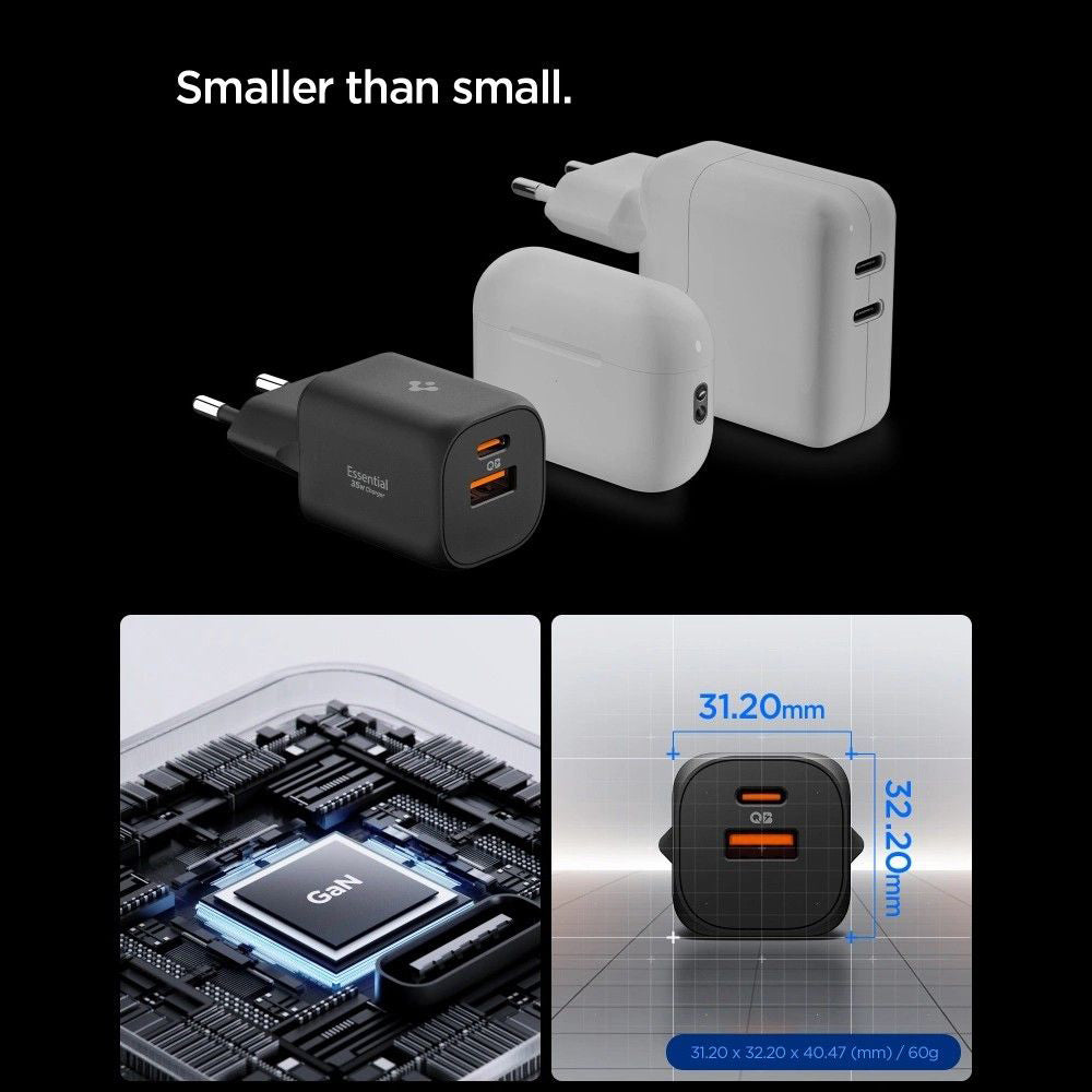 Spigen Essential Network Charger, 35W, 3A, 1 x USB-A - 1 x USB-C, Black