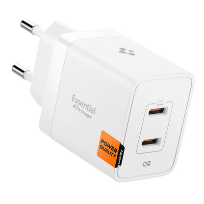 Spigen Essential Network Charger, 47W, 3A, 2 x USB-C, White