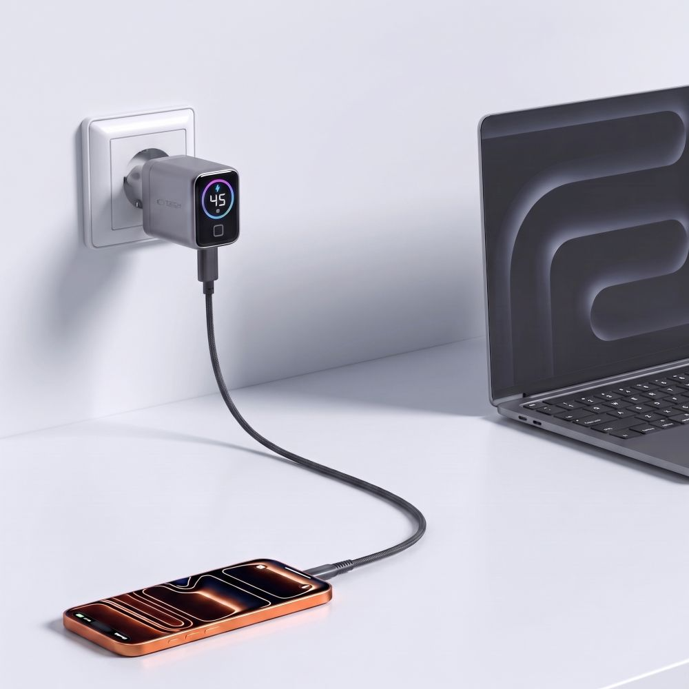 Tech-Protect NC45W Display Wall Charger, 45W, 3A, 1 x USB-C, Gray