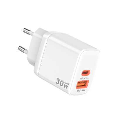 Techsuit CH1 Duonix Network Charger, 30W, 3A, 1 x USB-A - 1 x USB-C, White