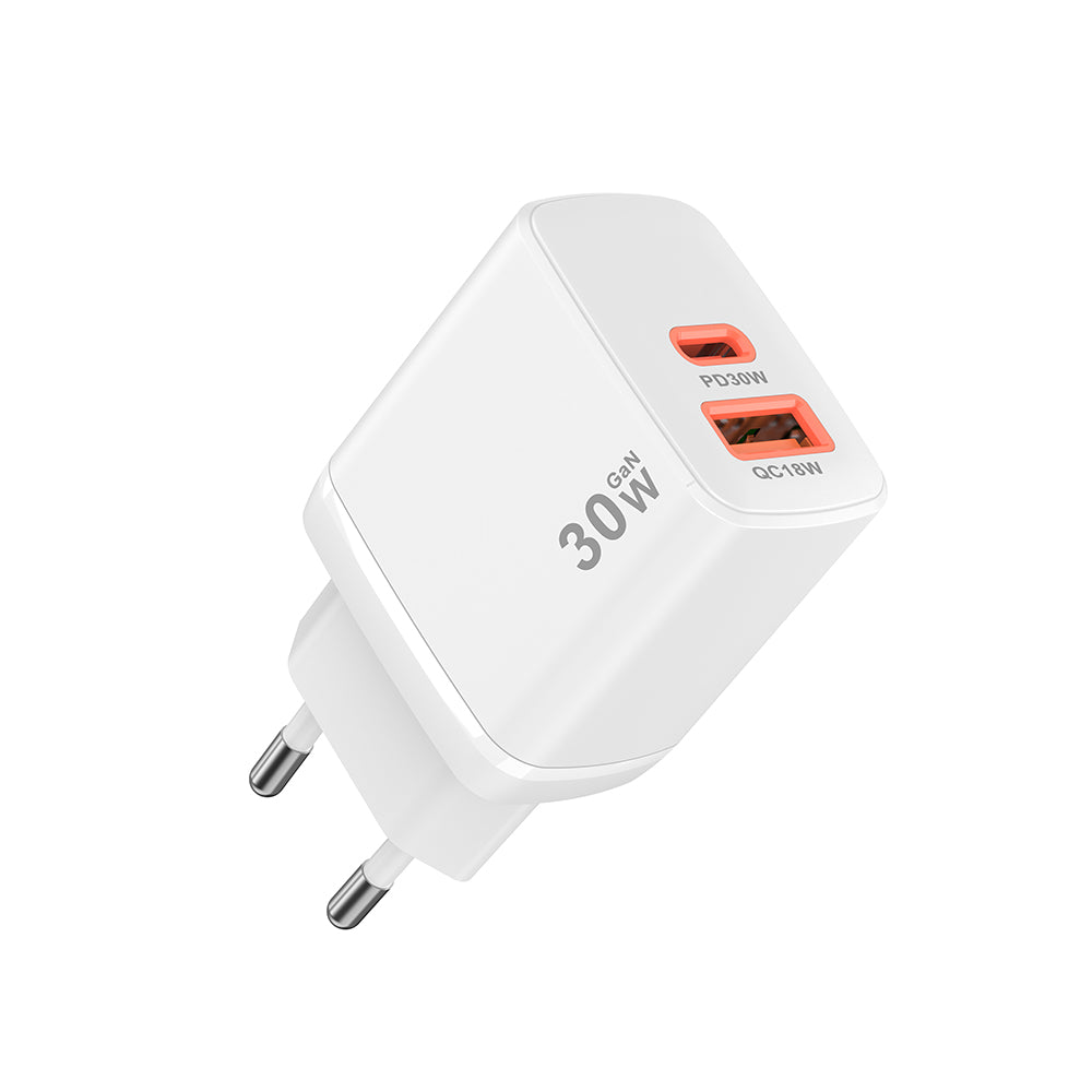 Techsuit CH1 Duonix Network Charger, 30W, 3A, 1 x USB-A - 1 x USB-C, White
