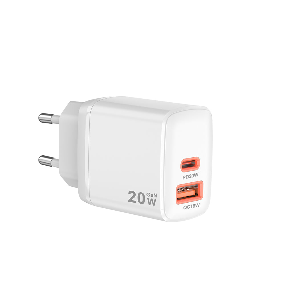 Techsuit CH2 Duonix Network Charger, 20W, 3A, 1 x USB-A - 1 x USB-C, White