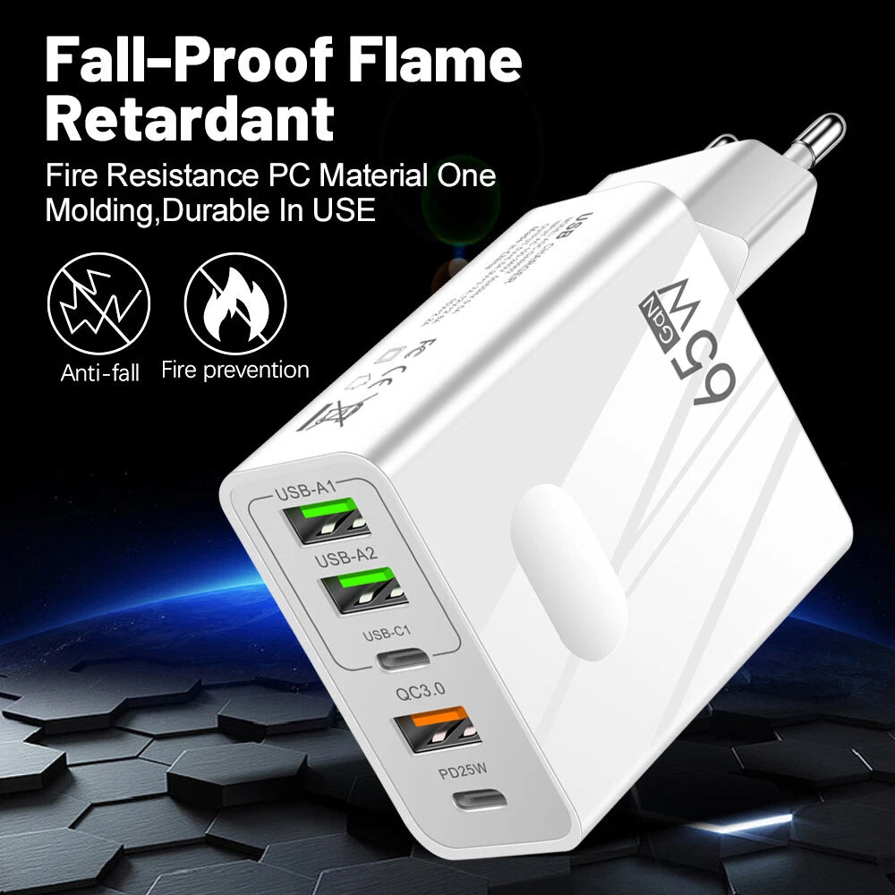 Techsuit CHC1 PentaXPower Network Charger, 25W, 3A, 3 x USB-A - 2 x USB-C, White