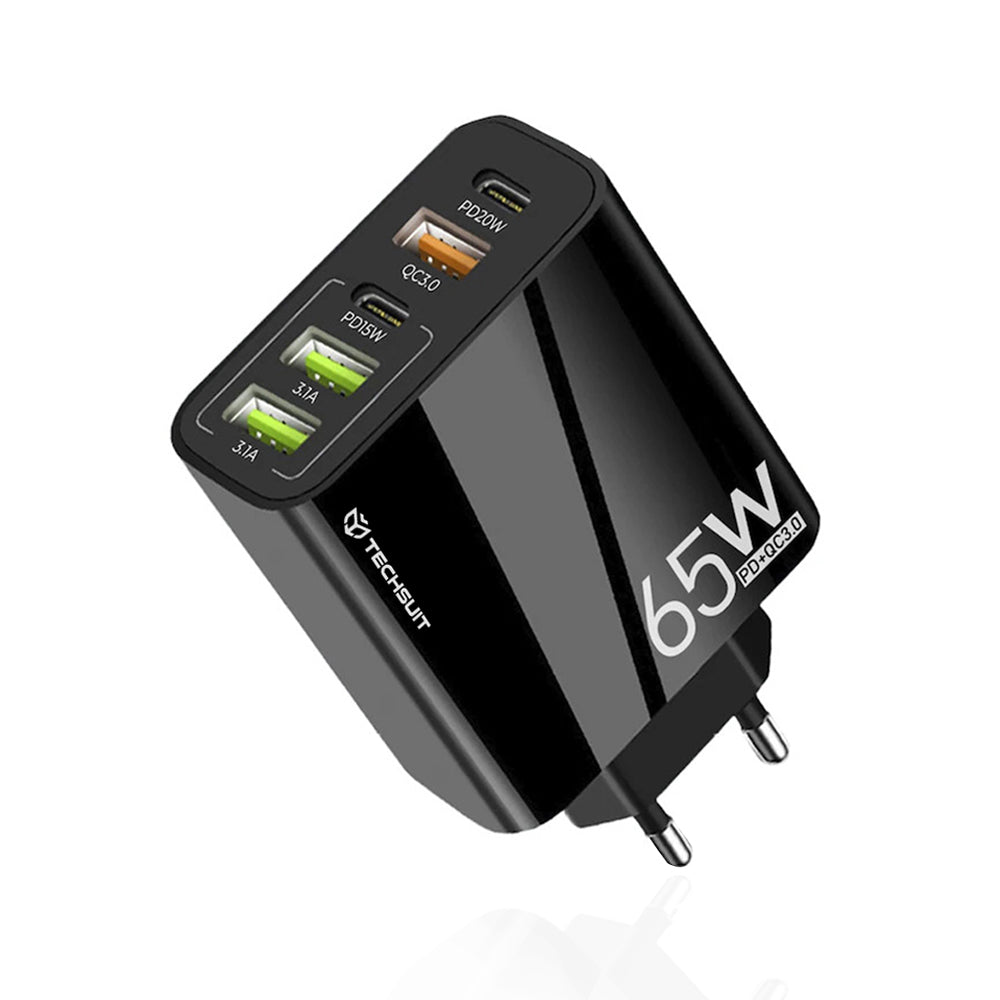 Techsuit CHC2 PentaXPower Network Charger, 20W, 3A, 3 x USB-A - 2 x USB-C, Black