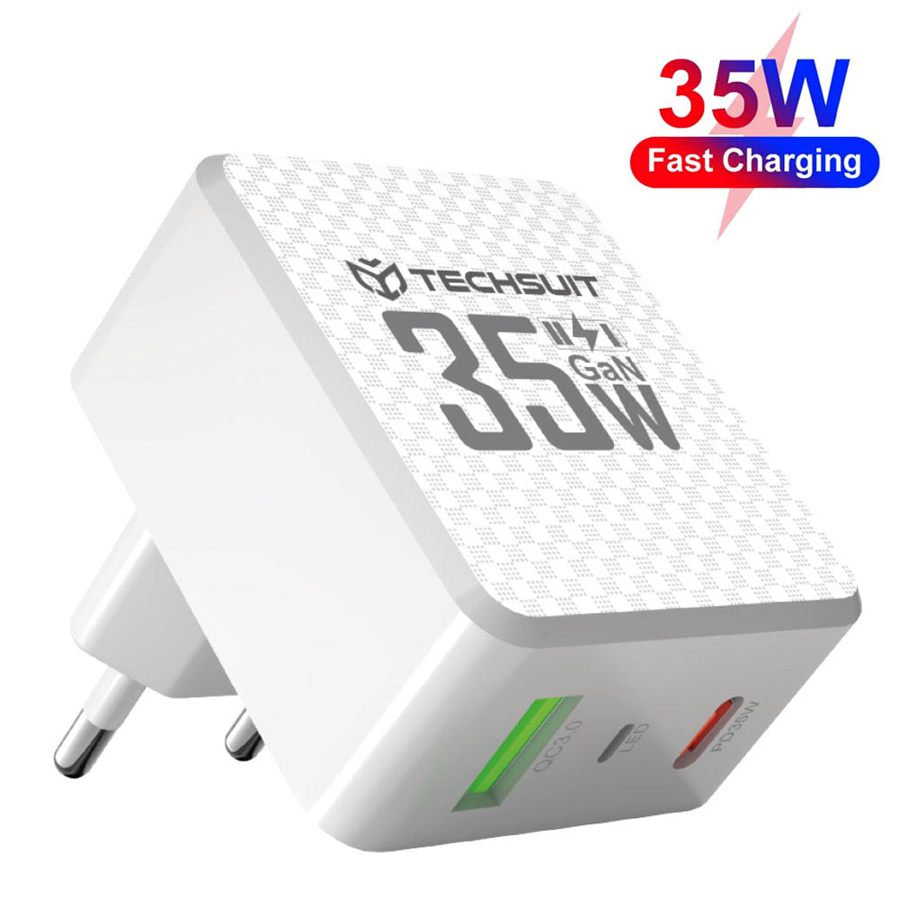 Techsuit CHPD173 Tiny Network Charger, 35W, 3A, 1 x USB-A - 1 x USB-C, White