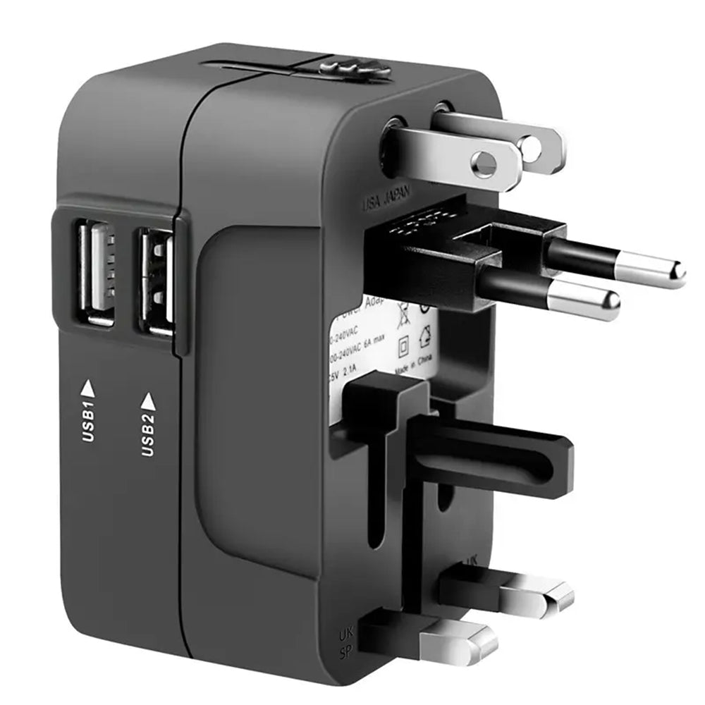 Techsuit HHT202 Travel Network Charger, 10W, 2A, 2 x USB-A, Black