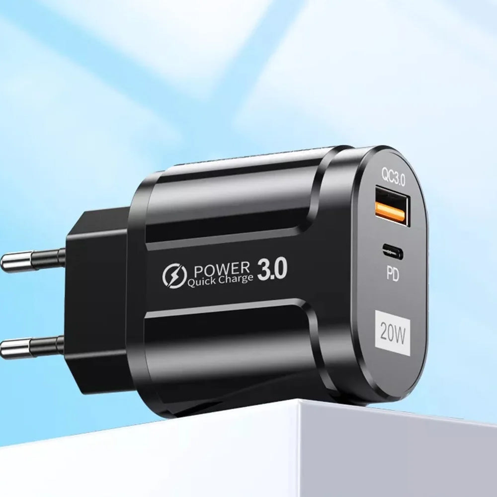 Techsuit Premium Network Charger, 20W, 3A, 1 x USB-A - 1 x USB-C, Black CHPD038