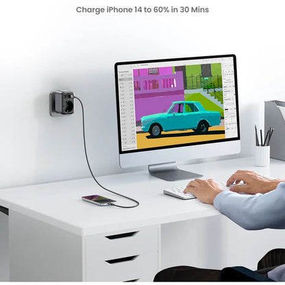 UGREEN 15289 US Network Charger, 30W, 3A, 2 x USB-A - 1 x USB-C - 1 x Schuko, Black