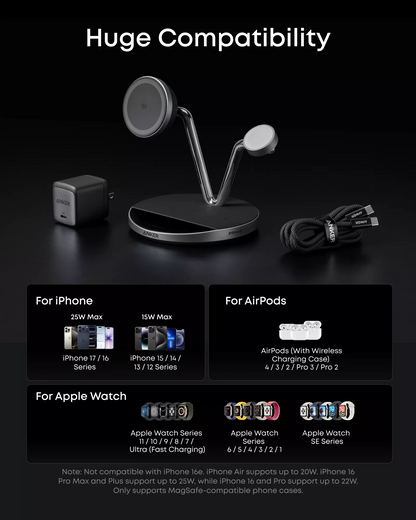 Anker Prime MagGo AirCool 3in1 Wireless Network Charger, 25W, Black B25X7G11