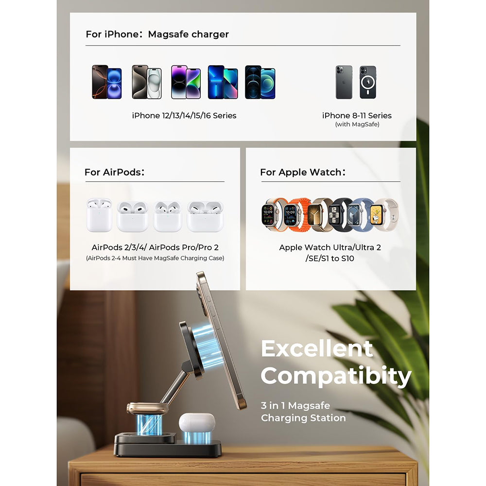 Lisen 3in1 Wireless Network Charger, 15W, 1.67A, Black YL0424010003