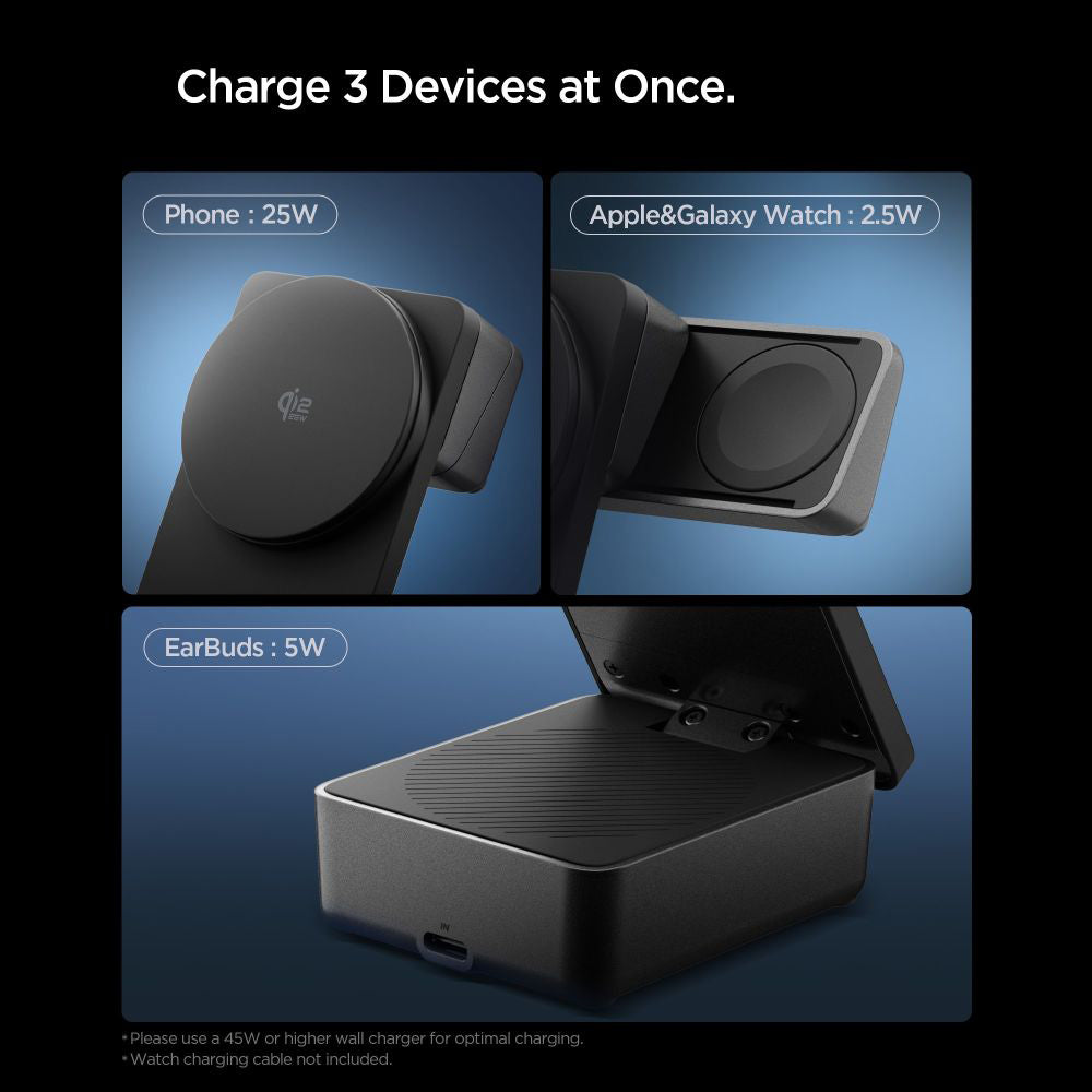 Spigen EF323MQ Essential 3in1 Wireless Network Charger, 25W, Black ACH10398