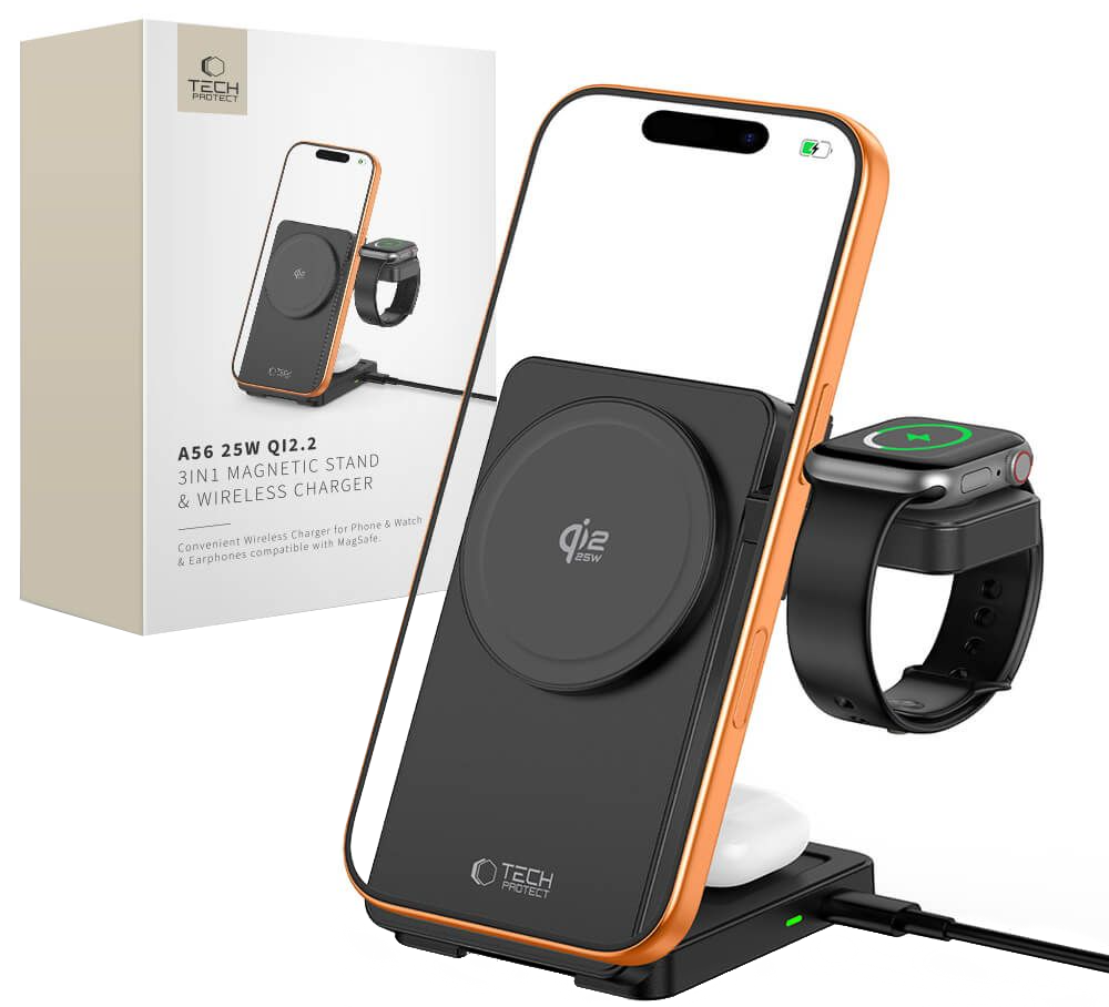 Tech-Protect A56 3in1 Wireless Network Charger, 25W, Black