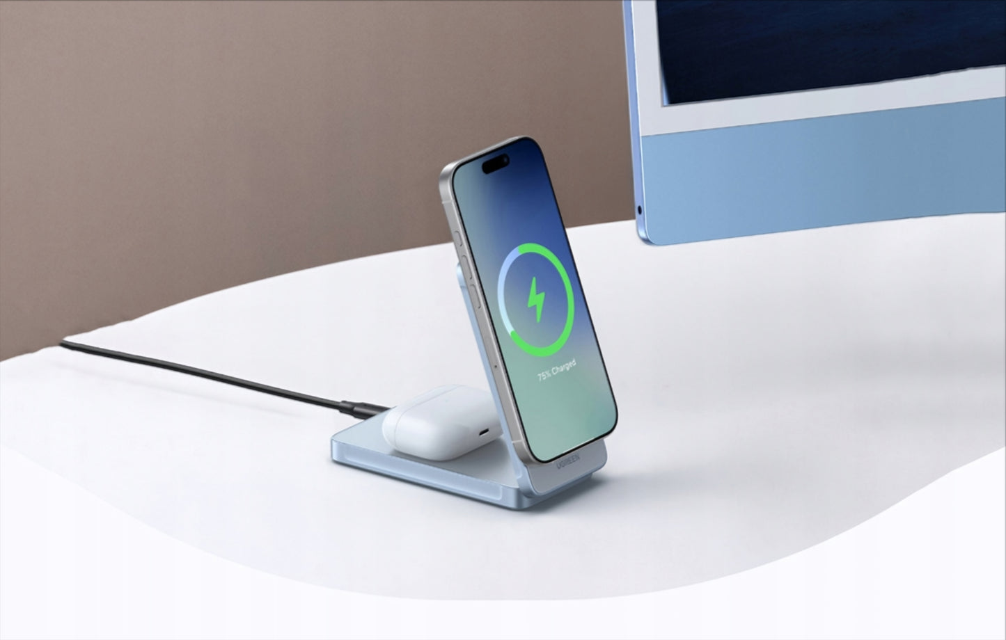 UGREEN MagFlow 2in1 Wireless Network Charger, 25W, Blue