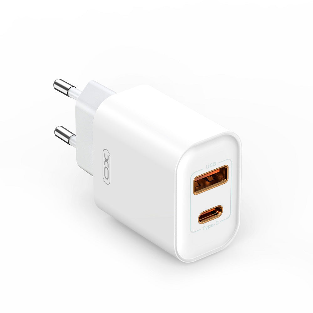 XO Design BPCE12 Network Charger, 20W, 3A, 1 x USB-A - 1 x USB-C, White
