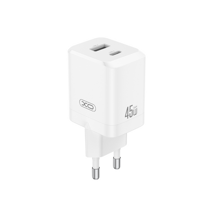 XO Design CE36 Network Charger, 45W, 3A, 1 x USB-A - 1 x USB-C, White