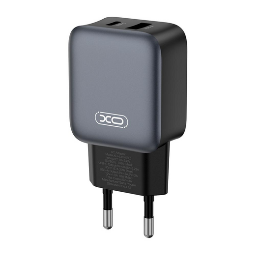 XO Design L154 Network Charger, 20W, 3A, 1 x USB-A - 1 x USB-C, Black