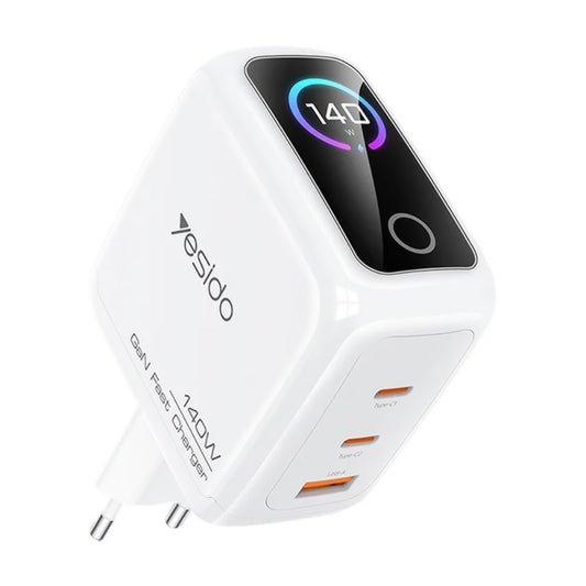 Yesido YC114 Network Charger Display, 140W, 5A, 1 x USB-A - 2 x USB-C, White