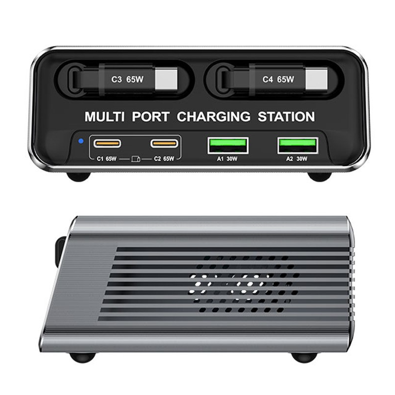 OEM WLX-60C USB-C Cable Station Charger, 130W, 2 x USB-A - 2 x USB-C, Gray
