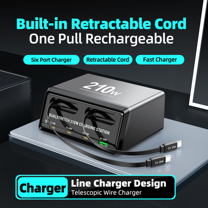 Charging Station with USB-C Cable OEM WLX-60E, 210W, 3A, 1 x USB-A - 3 x USB-C, Gray