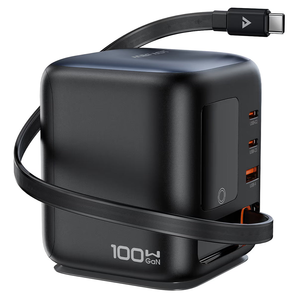 Acefast Z10 USB-C Cable Station Charger, 100W, 1 x USB-A - 2 x USB-C, Black