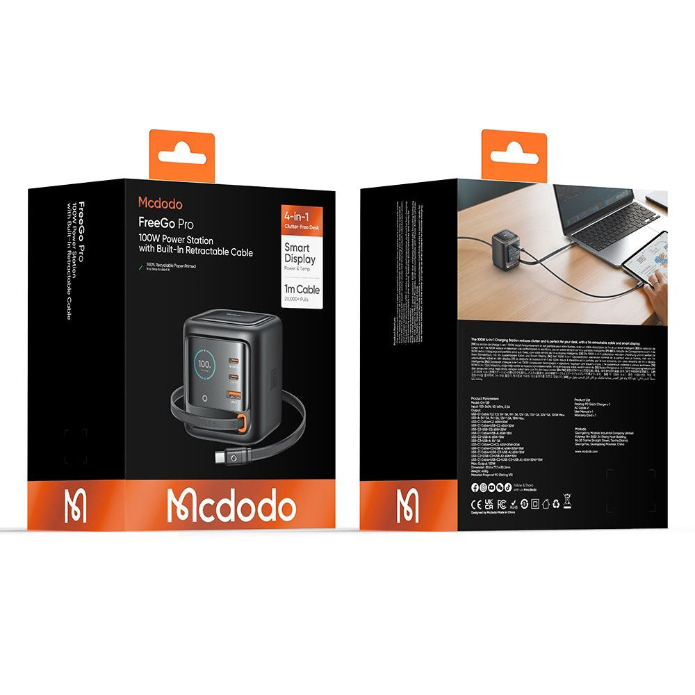 Charging Station with USB-C Cable Mcdodo FreeGo CH-1391 Display, 100W, 5A, 1 x USB-A - 2 x USB-C, Black