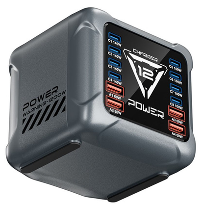 OEM BK-127D Station Charger, 280W, 5A, 4 x USB-A - 8 x USB-C, Gray