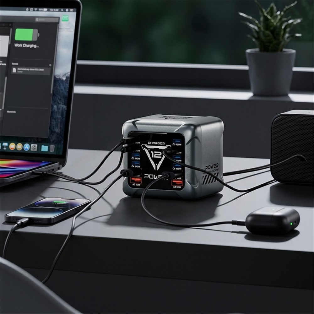 OEM BK-127D Station Charger, 280W, 5A, 4 x USB-A - 8 x USB-C, Gray