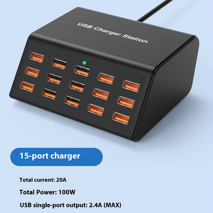 OEM HW15 Station Charger, 100W, 2A, 15 x USB-A, Black