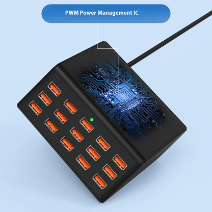 OEM HW15 Station Charger, 100W, 2A, 15 x USB-A, Black