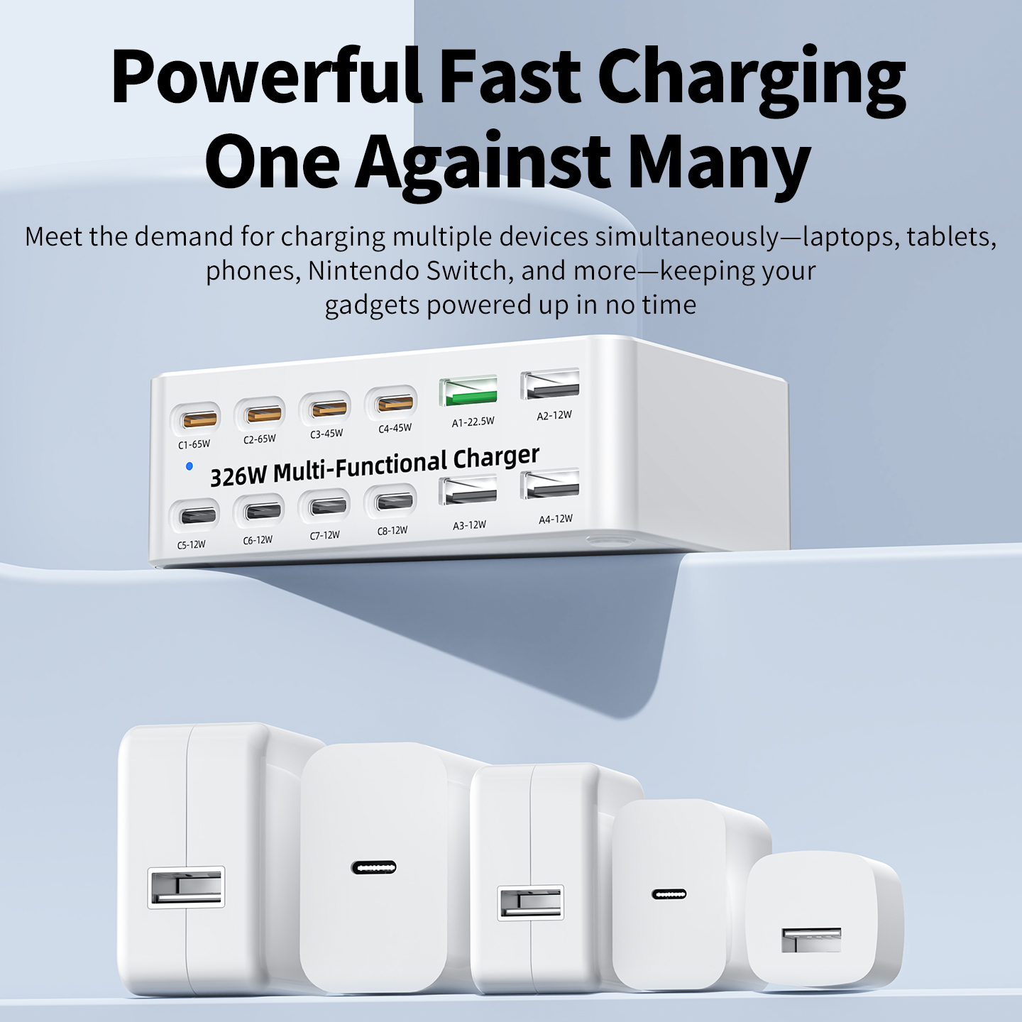 OEM Station Charger WLX-818E, 326W, 3.25A, 4 x USB-A - 8 x USB-C, White