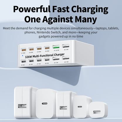 OEM Station Charger WLX-818E, 326W, 3.25A, 4 x USB-A - 8 x USB-C, White