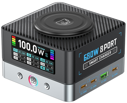 OEM WLX-R8A QI Station Charger, 140W, 5A, 2 x USB-A - 6 x USB-C, Gray