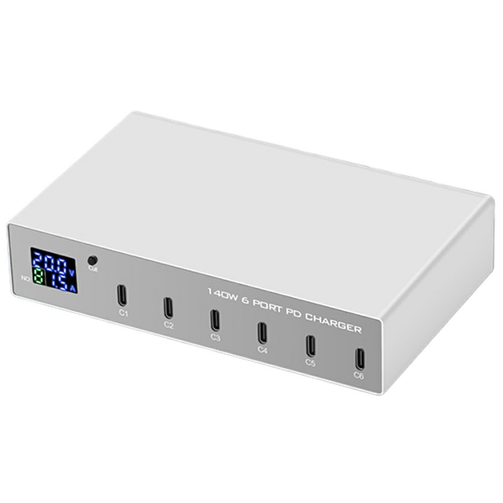 OEM Station Charger WLX-X6P, 140W, 3A, 6 x USB-C, Silver