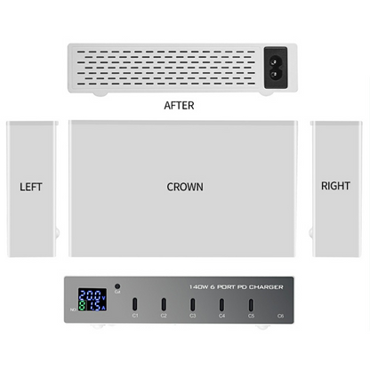 OEM Station Charger WLX-X6P, 140W, 3A, 6 x USB-C, Silver