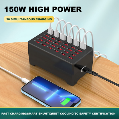 OEM WT-268 Station Charger, 150W, 2.4A, 30 x USB-A, Black