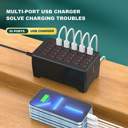 OEM WT-268 Station Charger, 150W, 2.4A, 30 x USB-A, Black