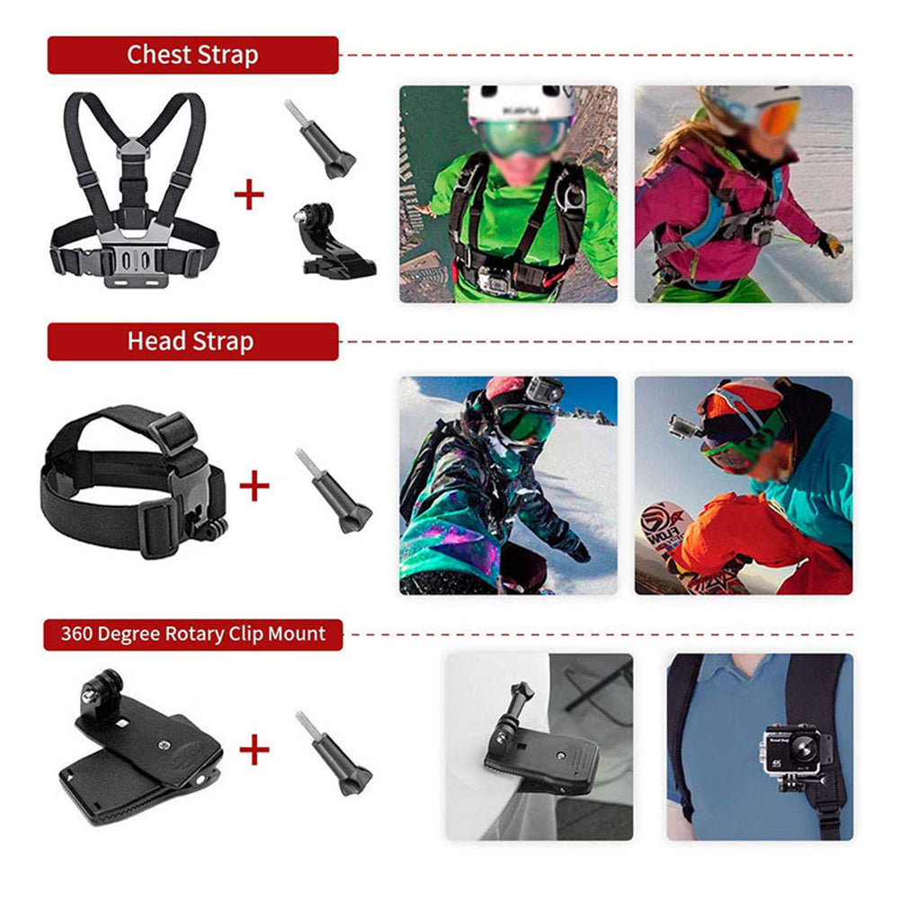 Techsuit SA15 Sports Camera Accessory Kit for GoPro / SJCAM Series, 15in1, Black