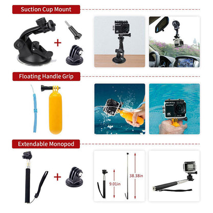 Techsuit SA15 Sports Camera Accessory Kit for GoPro / SJCAM Series, 15in1, Black