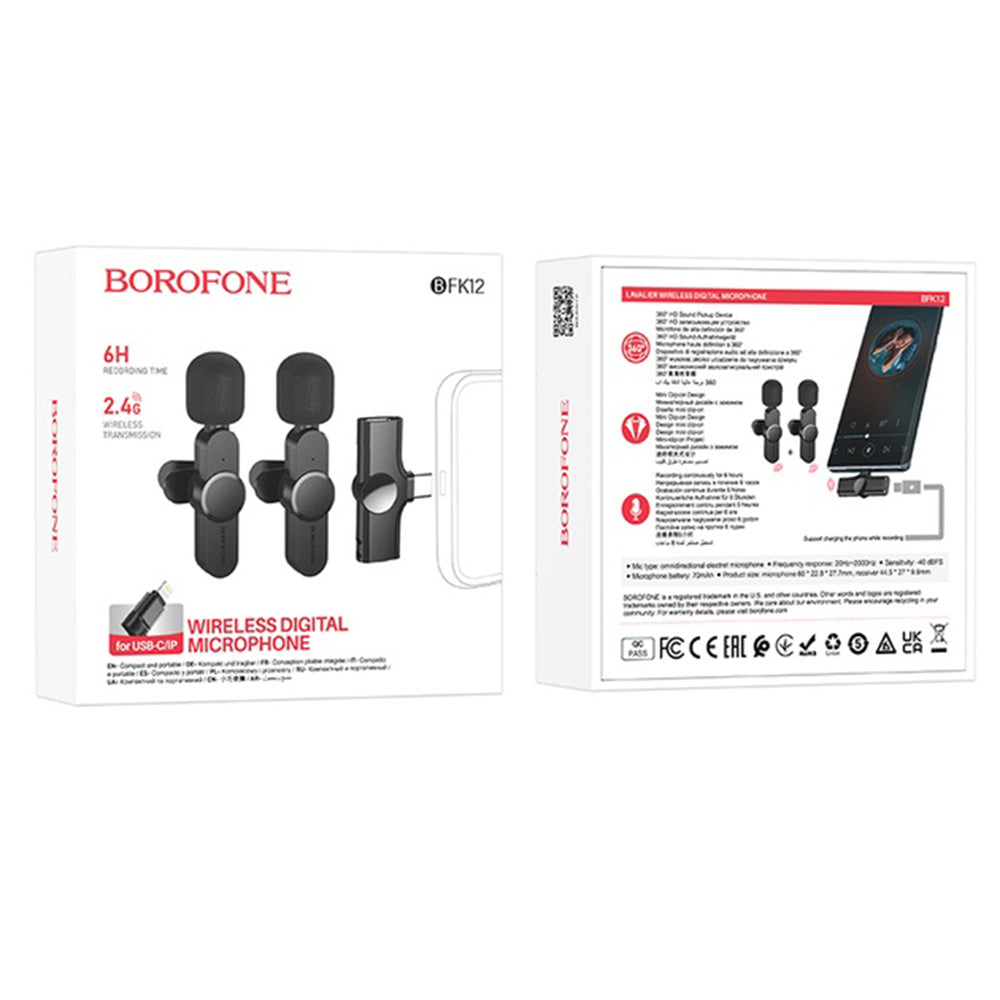 Borofone BFK12 Trophy Lavalier, USB-C / Lightning, Set of 2 pieces, Black