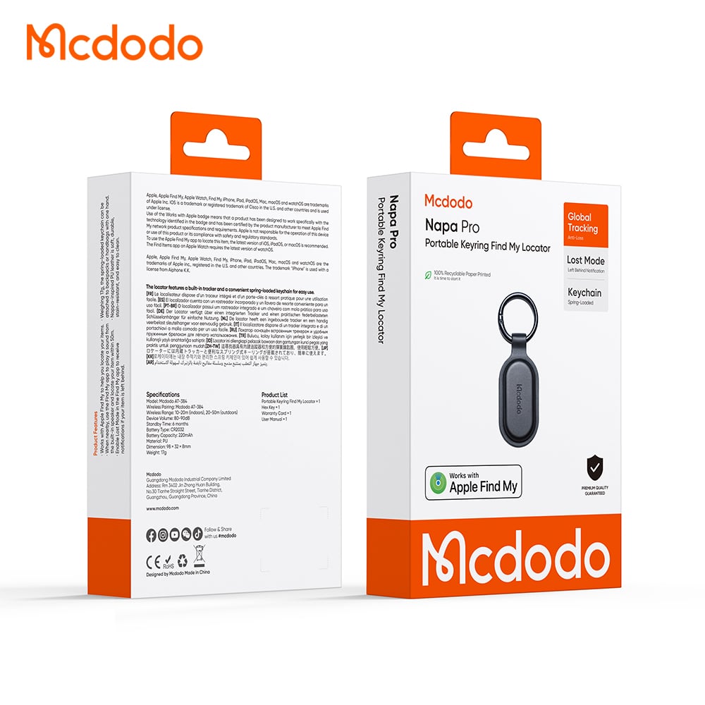 Mcdodo SmartTag Keyring Napa Pro AT-3840 for iOS Series, Black