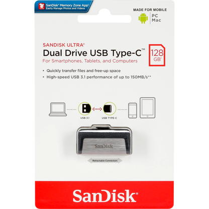 External Memory USB-A 3.1 / USB-C SanDisk Ultra Dual, 128GB SDDDC2-128G-G46